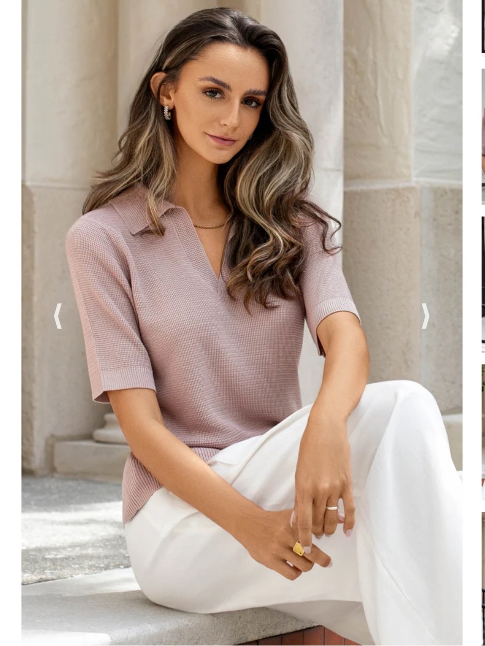 Ravella Mara Silk Knit Polo - Mauve color size medium